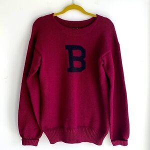 Recknit rare letterman vintage 100% burgundy wool heavy duty sweater, size XL